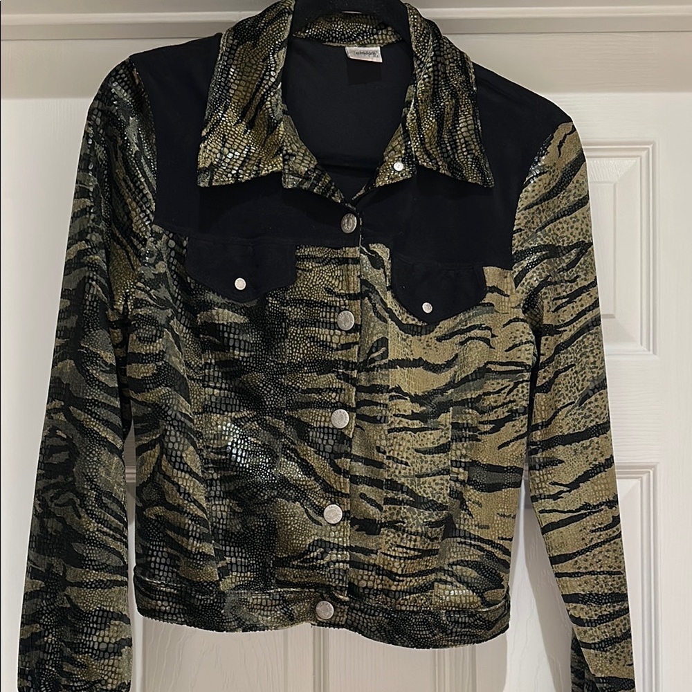 Vintage cropped Black and brown animal print Women's Jacket. M/l